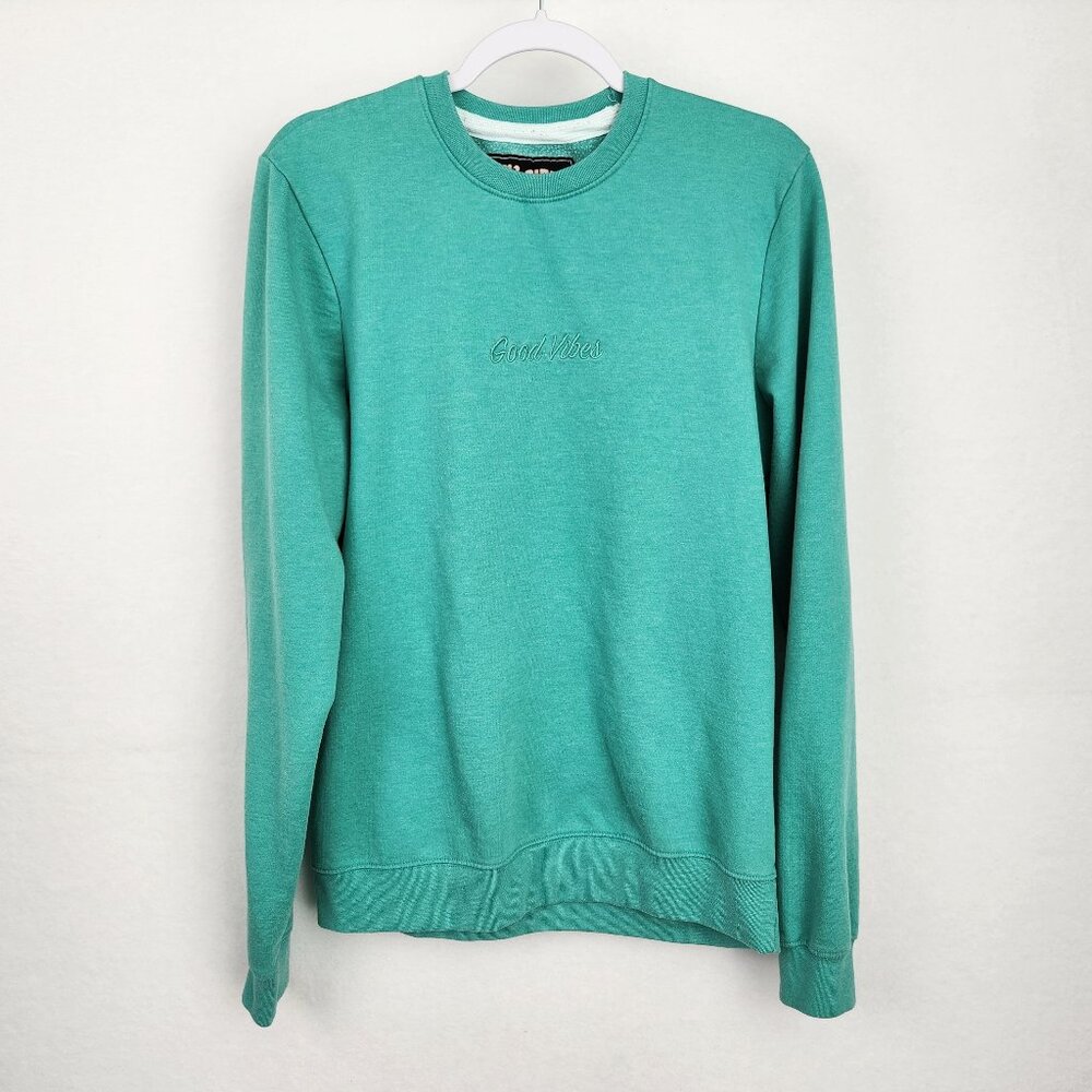 San Francisco Work Shirts Good Vibes Oversized Pullover Sweatshirt Size M Green